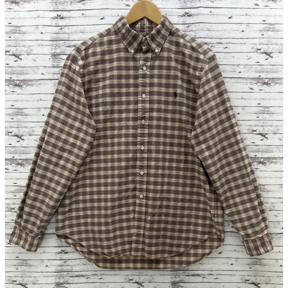 Polo Ralph Lauren Classic Fit Beige Red Plaid Button Down Shirt Men's Large